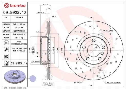 Stabdžių diskas BREMBO 09.9922.1X