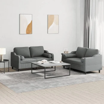 Sofa Sofos komplektas su pagalvėmis, 2 dalių, pilkas, audinys