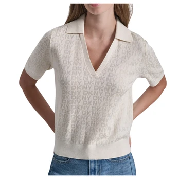 Megztinis moterims, Smėlio, Elbow sleeve polo co