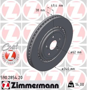 Stabdžių diskas ZIMMERMANN 590.2854.20