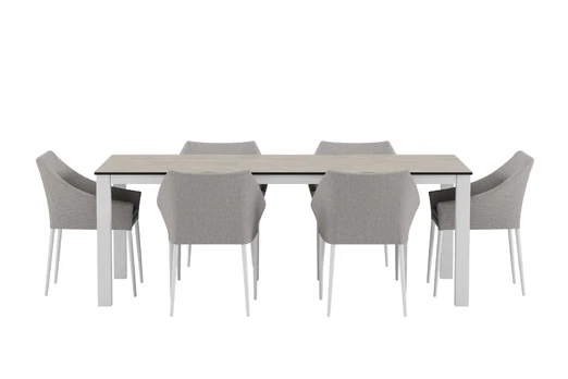 Llama Table - Grey with 6 Spoga Chair - Grey