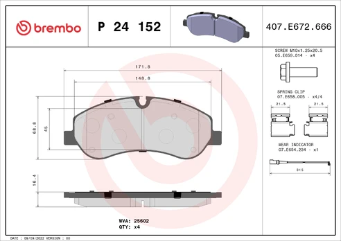 Stabdžių trinkelių rinkinys, diskinis stabdys BREMBO P24152