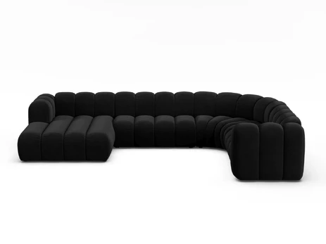 Velvet Modular Panoramic Right Corner Sofa, "Lupine", 6 Seats, 370x280x70, Black