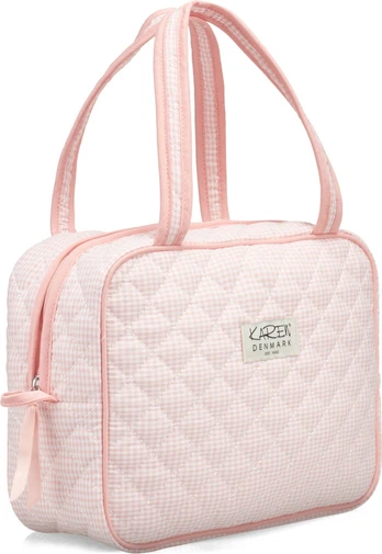 Karen - Large toiletry bag with handle - Pink checkered quilt
