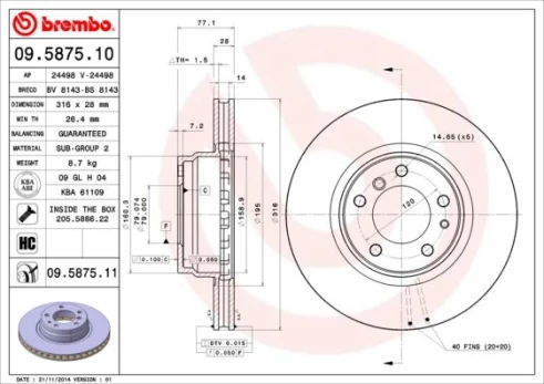 Stabdžių diskas BREMBO 09.5875.11