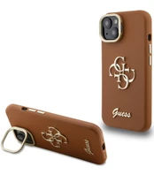 Dėklas Guess PU Grained 4G Logo Stand Camera Frame Case for iPhone 13 Brown