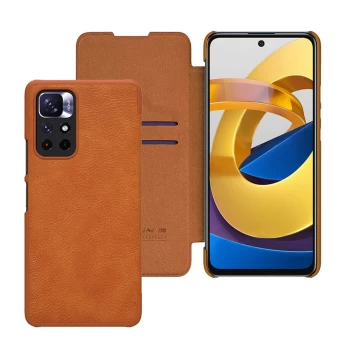 [Užsakomoji prekė] Dėklas skirtas Xiaomi Poco M4 Pro 5G - Nillkin QIN Leather Case - Rudas