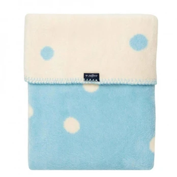 Blanket - WOMAR - COTTON - DOTS - size 75x100  - ECRU / BLUE