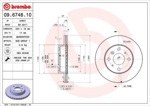 Stabdžių diskas BREMBO 09.6748.10
