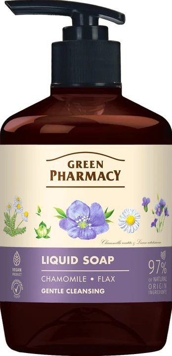 Skystas muilas Green Pharmacy Chamomile & Linen, 460 ml