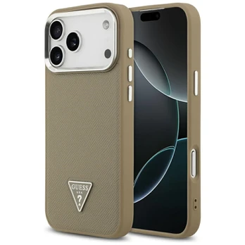 Dėklas Guess Grained Triangle Logo MagSafe do iPhone 17 Pro Max ruda
