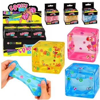 Lean Toys Ice Cube Anti-Stress Squishy – Transparent with Fruit, 5cm