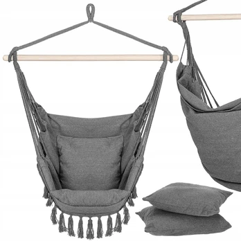 Springos Pakabinama kėdė-hamakas "boho" su pagalvėmis, pilka