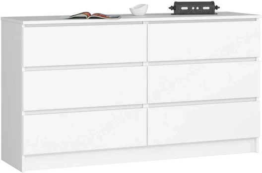 AKORD Komoda 6 stalčių Balta 138x40x77