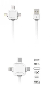 Allocacoc „Kabelis USB PowerCube USB-A“ – USB-C + mikroUSB + 1, 5 m Balta apšvietimas (9003WT/USBC15)