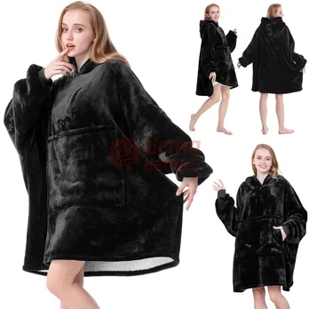 Oversize XXL minkštas džemperis - pledas, juodas 2in1