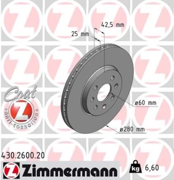 Stabdžių diskas ZIMMERMANN 430.2600.20