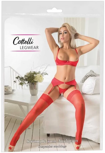Cottelli legwear Stockings red 4 Prisegamos kojinės