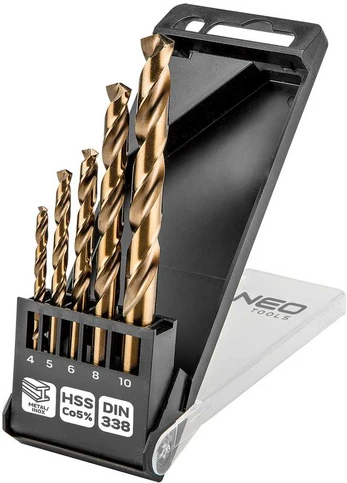 Neo Tools HSS-Co metalo grąžtai, 4,0 - 10 mm, 5 vnt.