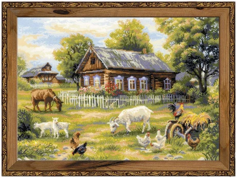 RIOLIS – Create It Yourself – Siuvinėjimo rinkinys „Popietė kaime“ 1501 (50x35 cm)