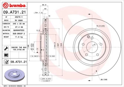 Stabdžių diskas BREMBO 09.A731.21