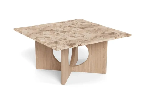 Foley coffee table, Top marble brown Latte, Base oak veneer white pigm, 80x80x42 cm