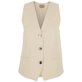 Liemenė moterims, Smėlio, Buttoned v-neck gilet
