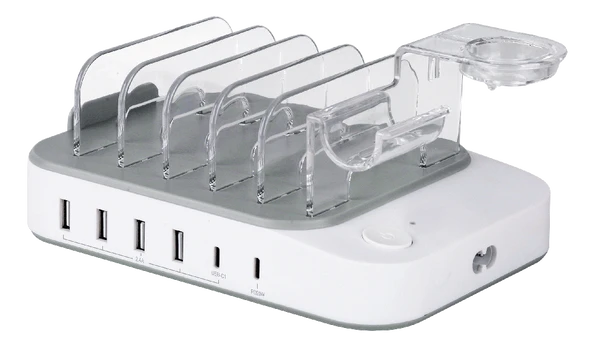 USB įkrovimo stotelė DELTACO 4x USB-A, 2x USB-C, 50 W, balta / DPS-0203