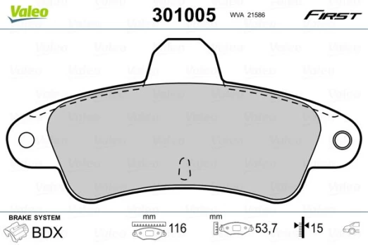 Stabdžių trinkelių rinkinys, diskinis stabdys VALEO 301005