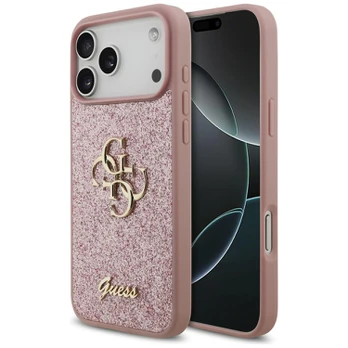 Dėklas Guess PU Fixed Glitter 4G Metal Logo Case for iPhone 18 Pro Max Rožinė