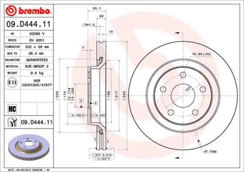 Stabdžių diskas BREMBO 09.D444.11