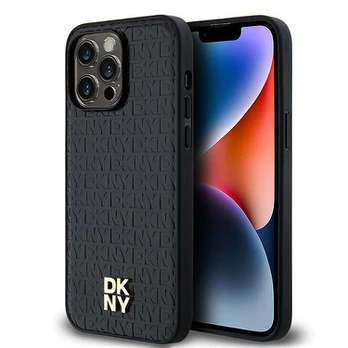Dėklas DKNY PU Leather Repeat Pattern Stack Logo MagSafe Case for iPhone 13 Pro Juodas