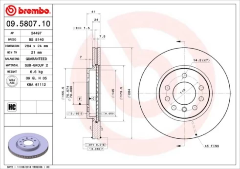 Stabdžių diskas BREMBO 09.5807.10
