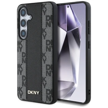 Dėklas DKNY Leather Checkered Pattern MagSafe do Samsung Galaxy S25 juoda