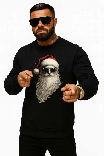 Juodas džemperis be gobtuvo Santa