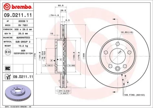 BREMBO 09.D211.11 Brake Disc