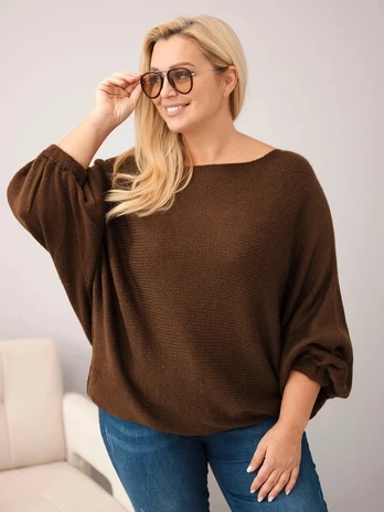 Moteriškas Plus Size megztinis, rudos spalvos