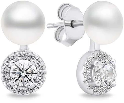 Brilio Silver Elegant pearl earrings with zircons EA611W