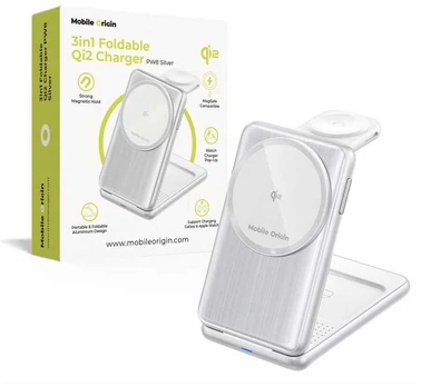 Mobile Origin 3in1 sulankstomas Qi2 įkroviklis PW8, sidabrinis