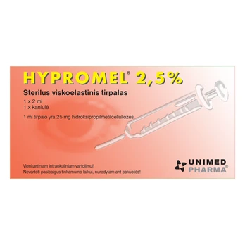 Hypromel 2.5 % sterilus tirpalas akims, 2 ml, N1