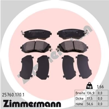 Stabdžių trinkelių rinkinys, diskinis stabdys ZIMMERMANN 25760.170.1