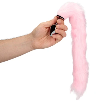 Ouch By Shots Light-up Fox Tail with Metal Butt Plug - Rožinė