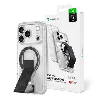 Dėklas Amazingthing Titan Pro Lens Stand Set MagSafe do iPhone 18 Pro permatomas