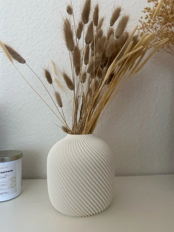 Modernus vazonas su spirale aukštoms puokštėms