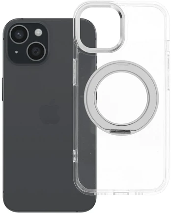 Dėklas Oem Case for iPhone 15 Frame Circle Stand compatible with MagSafe transparent