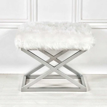 Pouffe Capraz Plush - Silver, Baltas