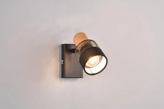 Nandini spot E14 matt black/wood gaismeklis