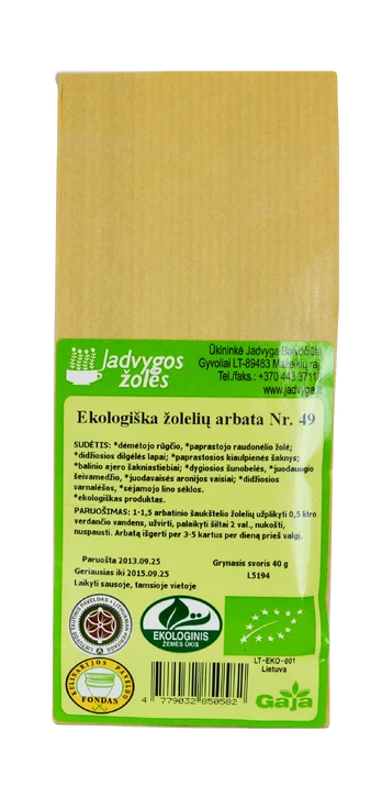 Ekologiška žolelių arbata Nr. 49, 40 g
