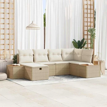 6 dalių sodo sofa su pagalvėlėmis smėlio poliratanas