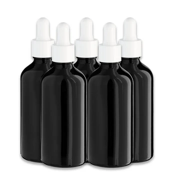 Juodas 100 ml stiklinis butelis su balta pipete, 5 vnt. rinkinys